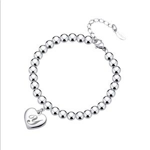 Initial Y Heart Charm Bracelets 6mm Steel Beads 26